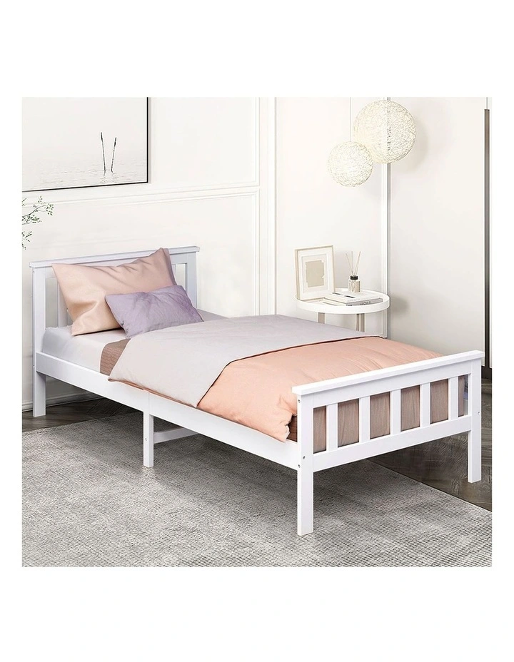 Single Size Mattress Base Solid Pine Wooden Bed Frame in White image 7