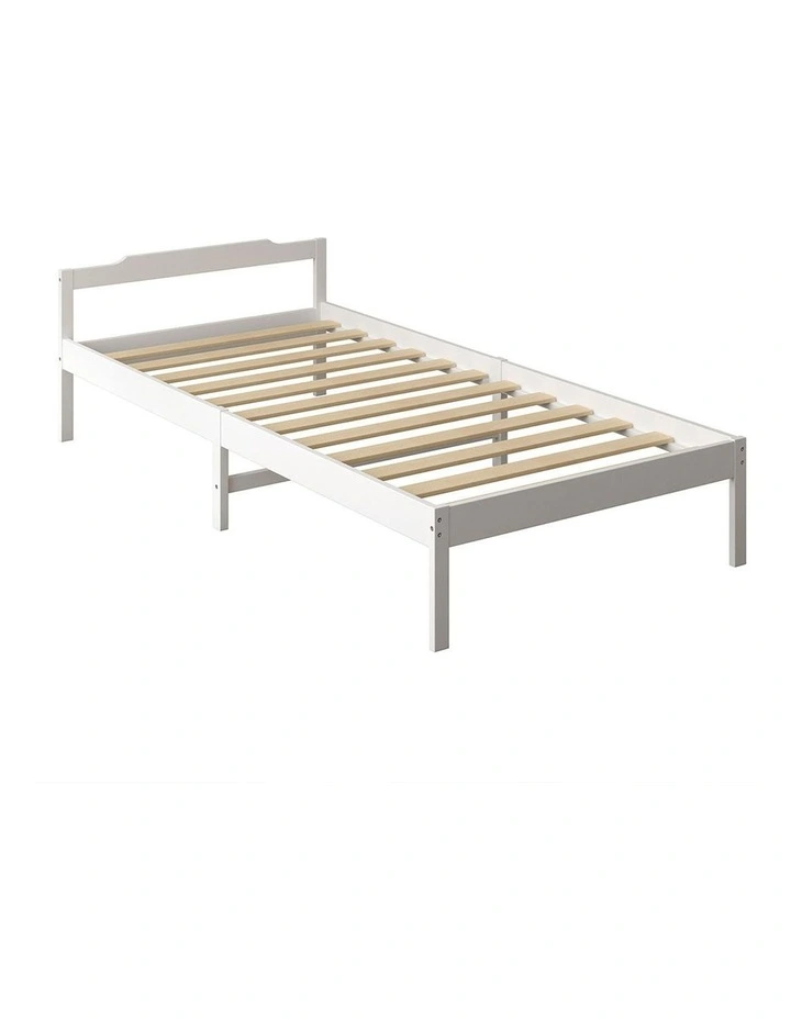King Single Mattress Base Solid Timber Pine Wooden Bed Frame in White image 1