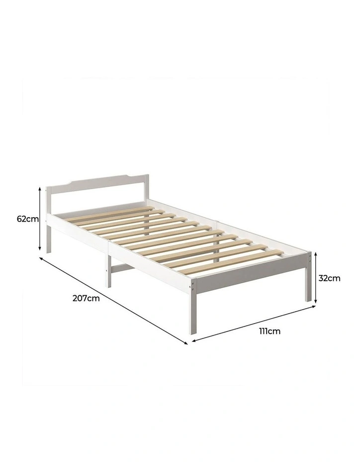 King Single Mattress Base Solid Timber Pine Wooden Bed Frame in White image 3
