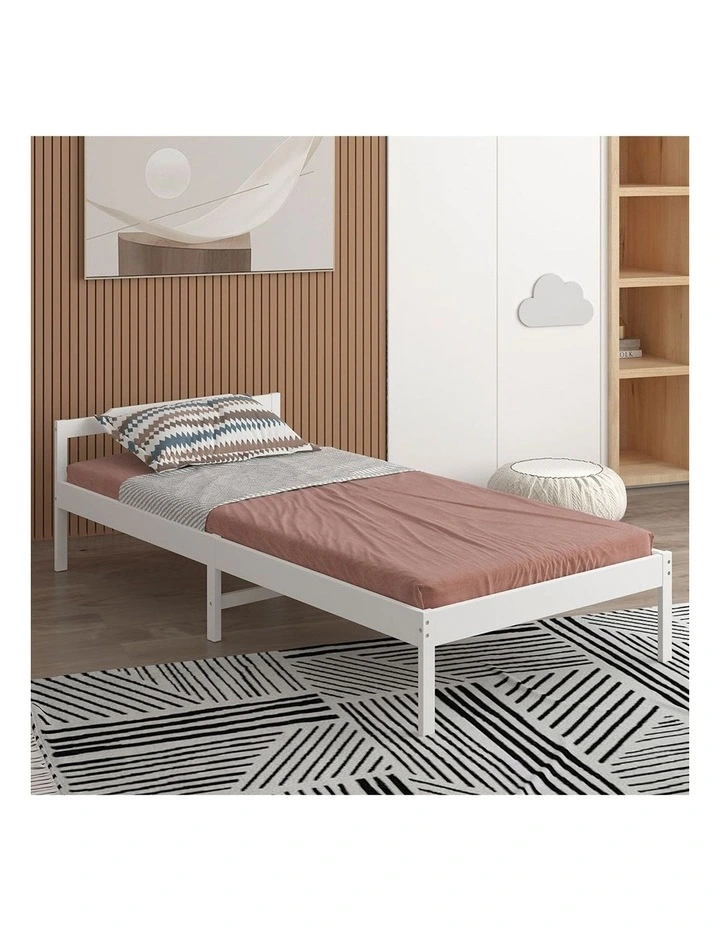King Single Mattress Base Solid Timber Pine Wooden Bed Frame in White image 7