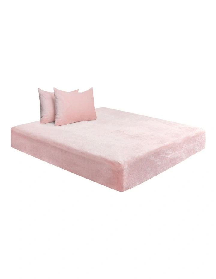 Flannel King Size Fitted Bed Sheet Pillowcase Set in Pink image 2