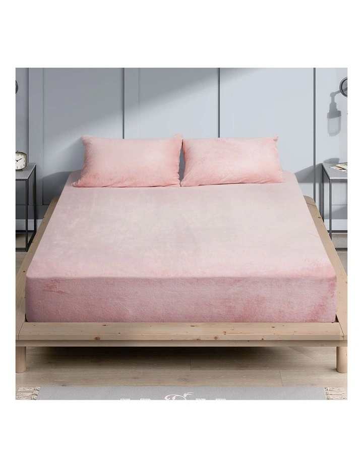 Flannel King Size Fitted Bed Sheet Pillowcase Set in Pink image 7