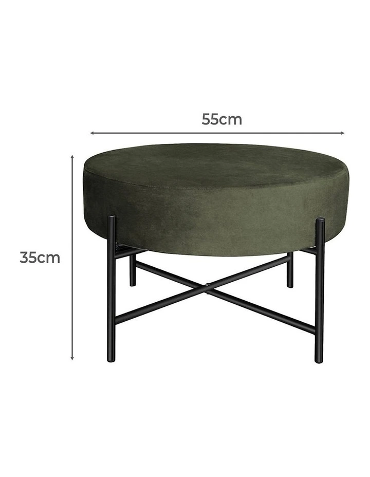 Round Velvet Foot Stool in Green image 3