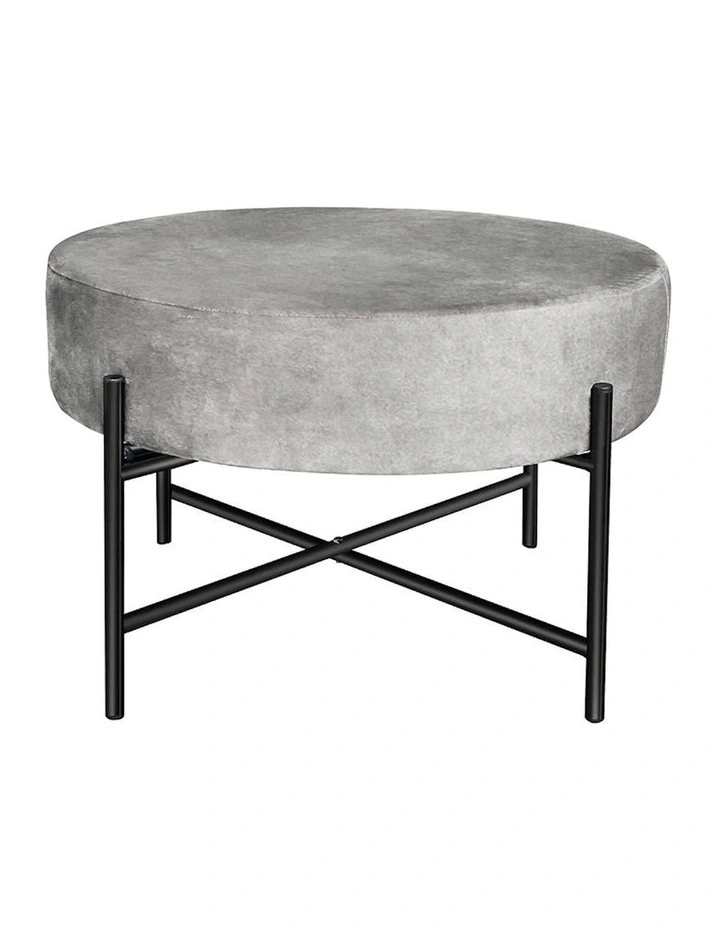 Round Velvet Foot Stool in Grey image 1