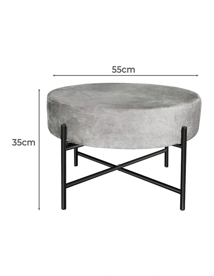 Round Velvet Foot Stool in Grey image 3