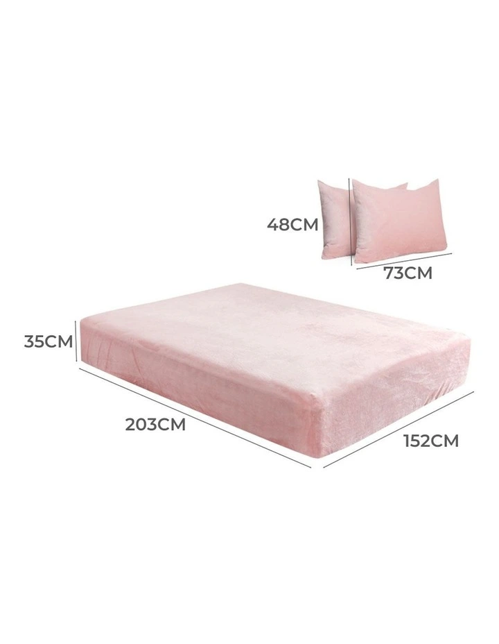 Pillowcase Flannel Queen Size Winter Warm Fitted Bed Sheet Set in Pink image 3