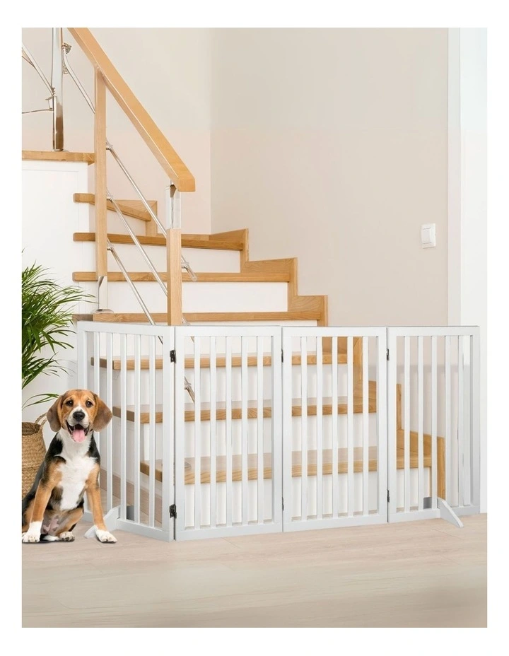 4 Panel Wooden Pet Dog Gate in White image 2