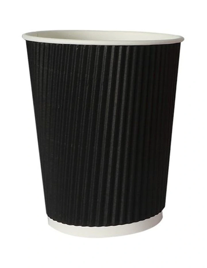200 Pieces 8oz Disposable Takeaway Coffee Paper Cups With Lids in Black image 2