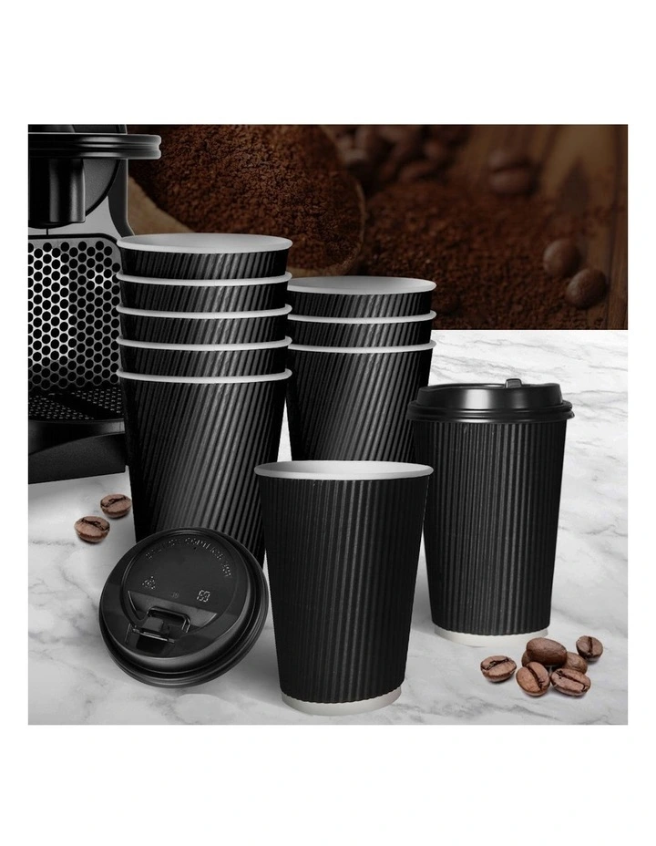 200 Pieces 8oz Disposable Takeaway Coffee Paper Cups With Lids in Black image 7