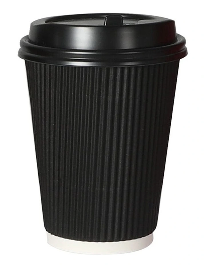 12oz Disposable Takeaway Coffee Paper Cups With Lids 100 Pieces in Black image 1