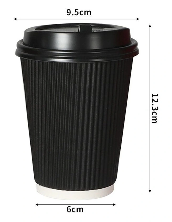 12oz Disposable Takeaway Coffee Paper Cups With Lids 100 Pieces in Black image 3