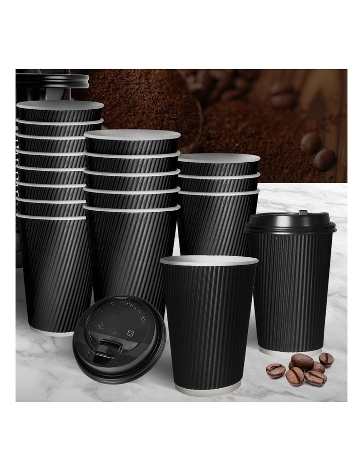 12oz Disposable Takeaway Coffee Paper Cups With Lids 500 Pieces in Black image 7