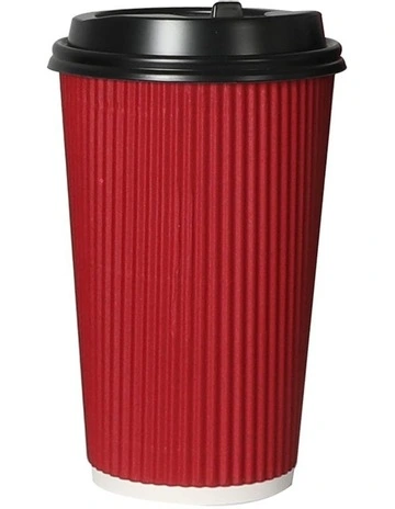 16oz Disposable Triple Wall Takeaway Coffee Paper Cups with Lids 500 Piece in Red
