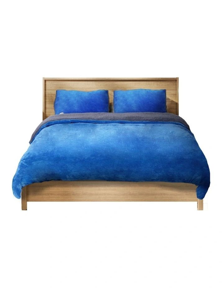 King Size Two-Sided Bed Quilt Cover Flannel Super with Pillowcase in Navy Blue image 1