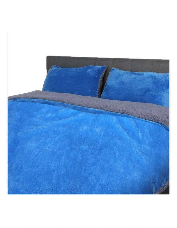 King Size Two-Sided Bed Quilt Cover Flannel Super with Pillowcase in Navy Blue image 2