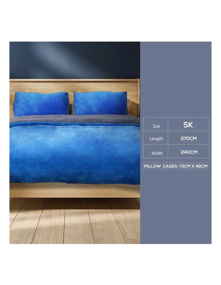 King Size Two-Sided Bed Quilt Cover Flannel Super with Pillowcase in Navy Blue image 3