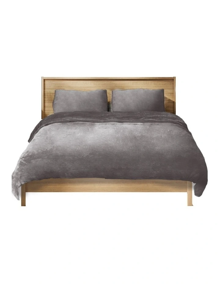 Flannel Super King Size Quilt Cover with Pillowcase in Silver/Grey Winter image 1