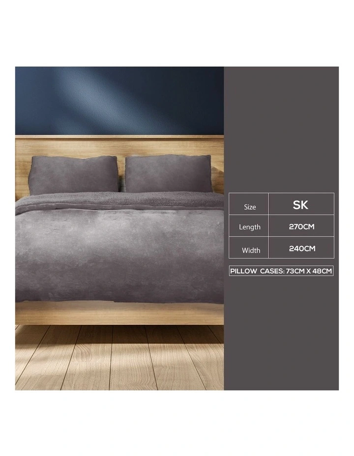 Flannel Super King Size Quilt Cover with Pillowcase in Silver/Grey Winter image 3