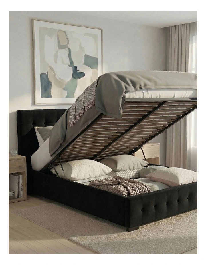 Fabric Bed Frame King Tufted Mattress Base Platform Gas Lift Storage in Dark Grey image 2