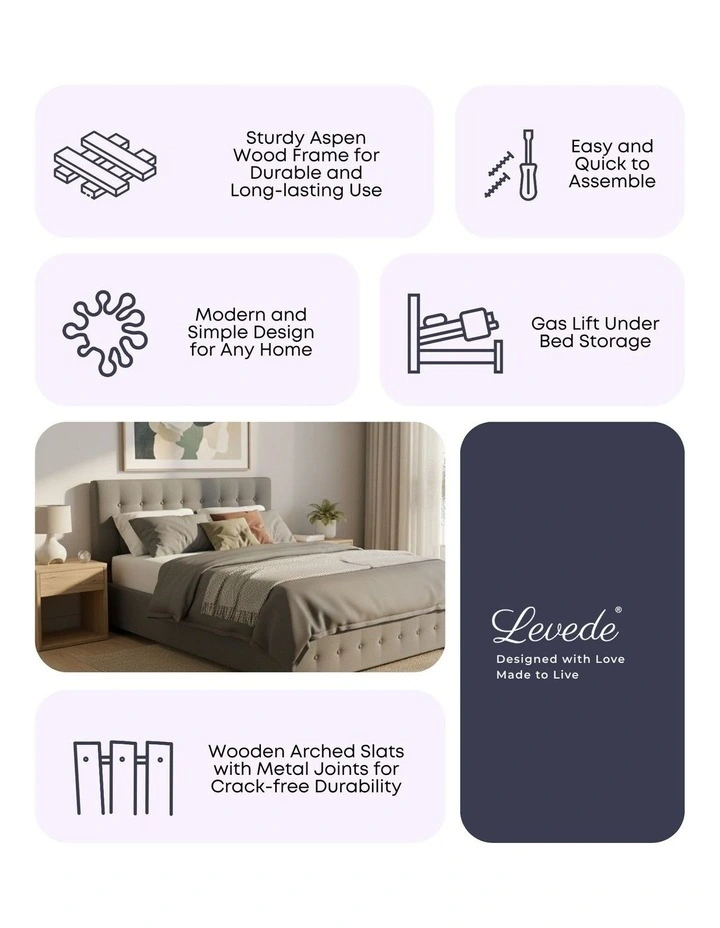 Gas Lift Storage King Size Bed Frame in Grey image 4