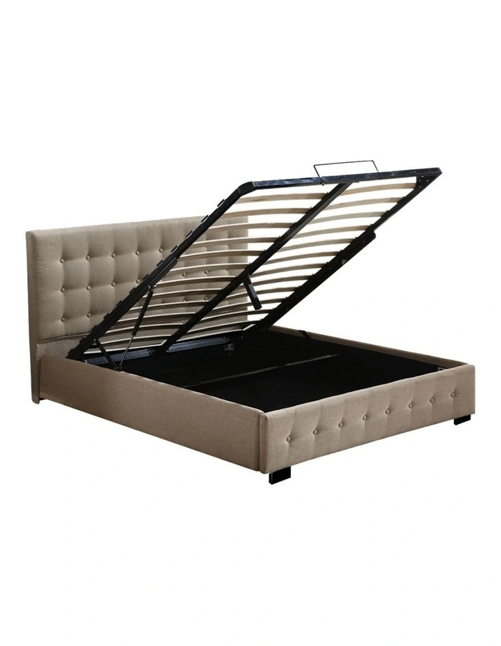 Queen Gas Lift Storage Bed Frame in Beige image 2
