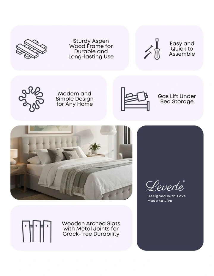 Gas Lift Storage Bed Frame in Grey image 4