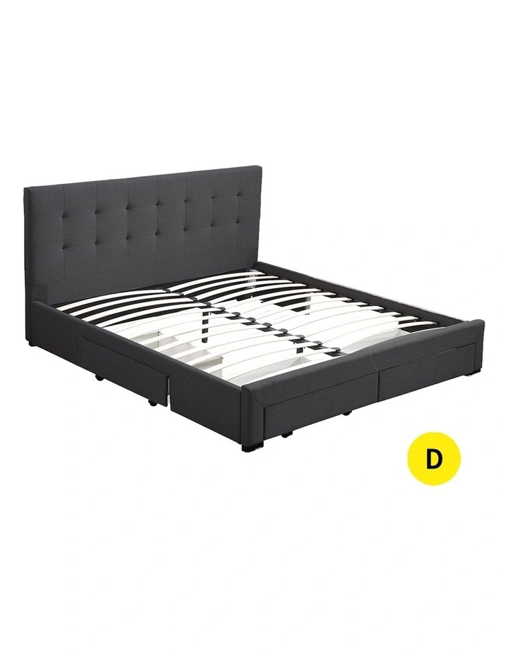 Double Bed Frame Tufted 4 Drawers with Castors in Dark Grey image 2