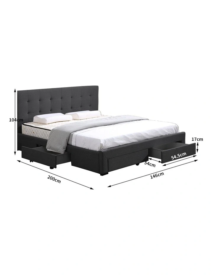 Double Bed Frame Tufted 4 Drawers with Castors in Dark Grey image 3
