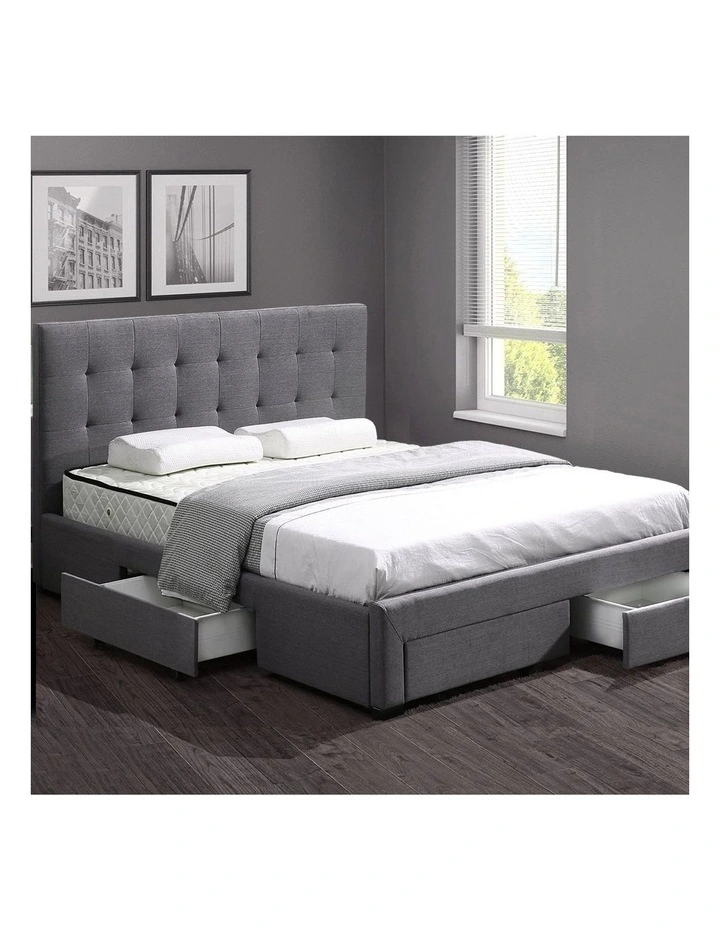 Double Bed Frame Tufted 4 Drawers with Castors in Dark Grey image 7
