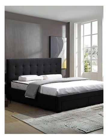 Tufted Queen Bed Frame with 4 Drawers Storage in Dark Grey