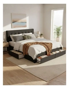 Tufted Queen Bed Frame with 4 Drawers Storage in Dark Grey