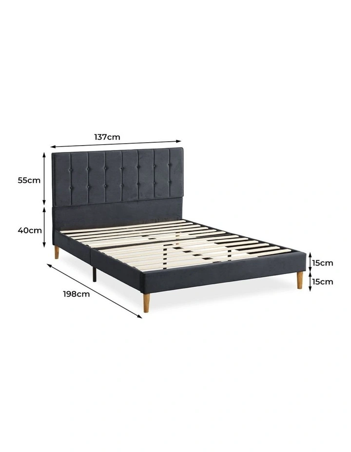 Double Mattress Base Platform Wooden Velvet Headboard Fabric Bed Frame in Grey image 3