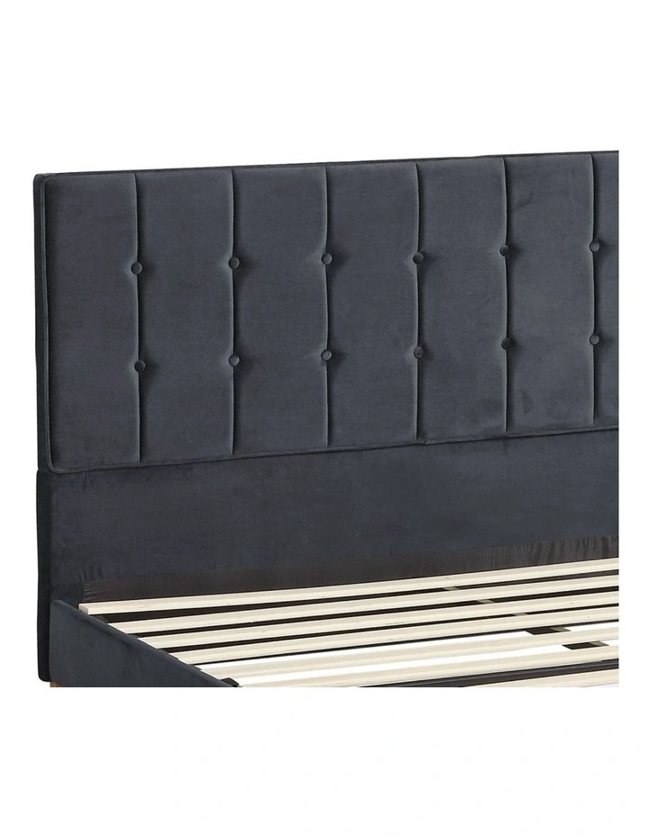 Double Mattress Base Platform Wooden Velvet Headboard Fabric Bed Frame in Grey image 4