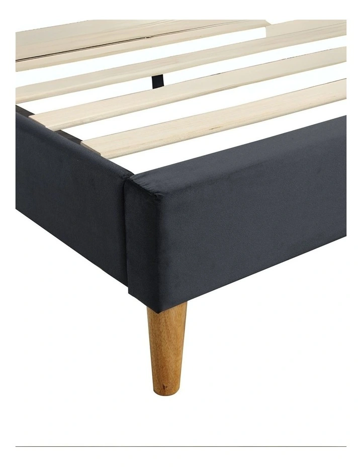 Double Mattress Base Platform Wooden Velvet Headboard Fabric Bed Frame in Grey image 5