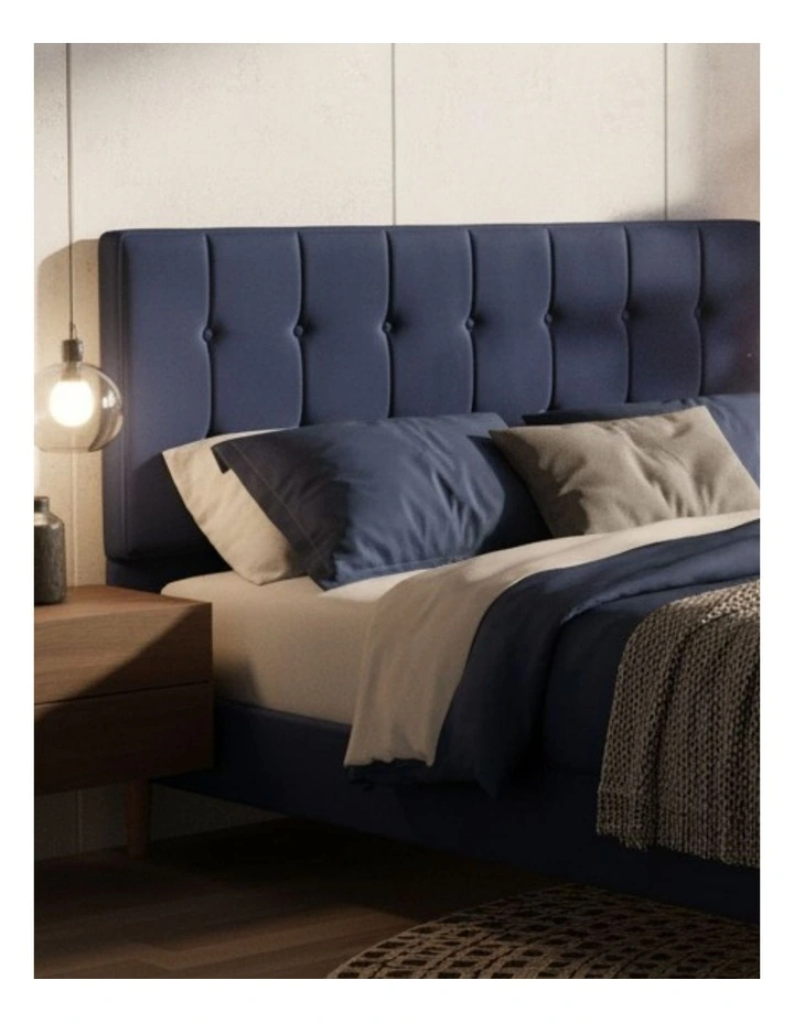 Queen Bed Frame with Wooden Velvet Headboard in Blue image 2