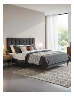 Mattress Base Platform Wooden Velvet Headboard Queen Bed Frame in Grey