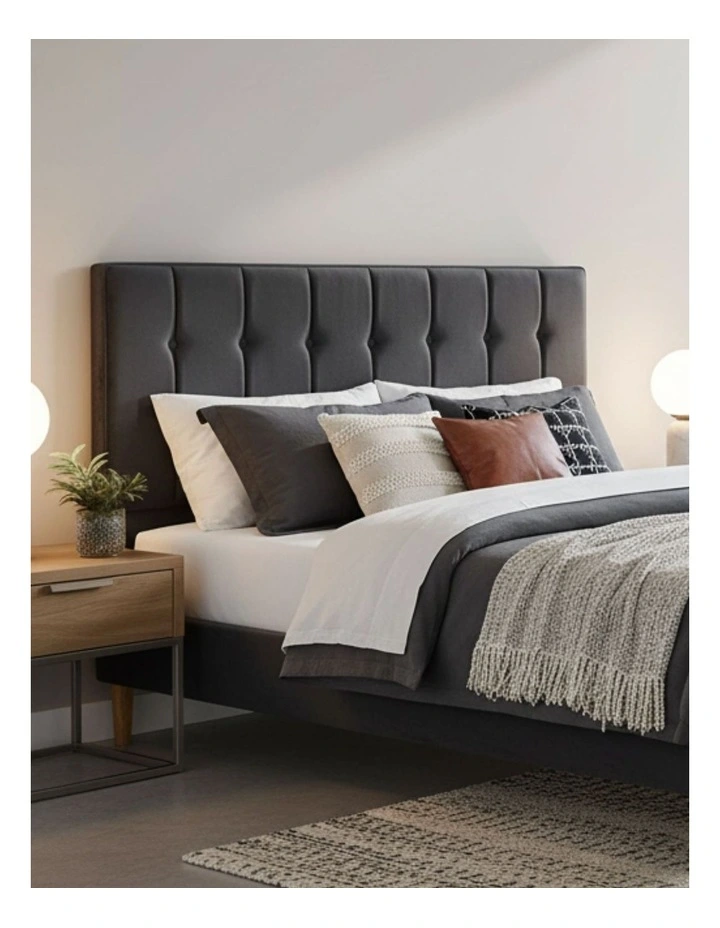 Mattress Base Platform Wooden Velvet Headboard Queen Bed Frame in Grey image 2