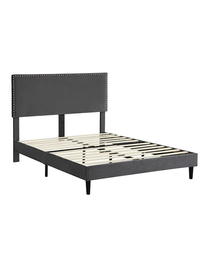 Velvet Adjustable Headboard Mattress Base Queen Size Bed Frame in Grey image 1