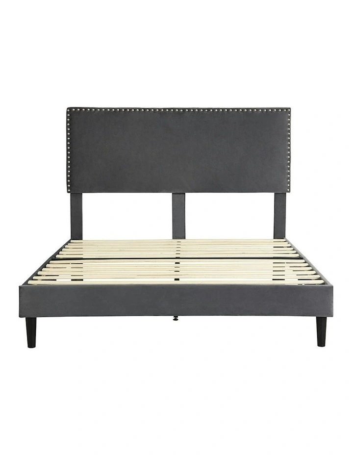 Velvet Adjustable Headboard Mattress Base Queen Size Bed Frame in Grey image 2