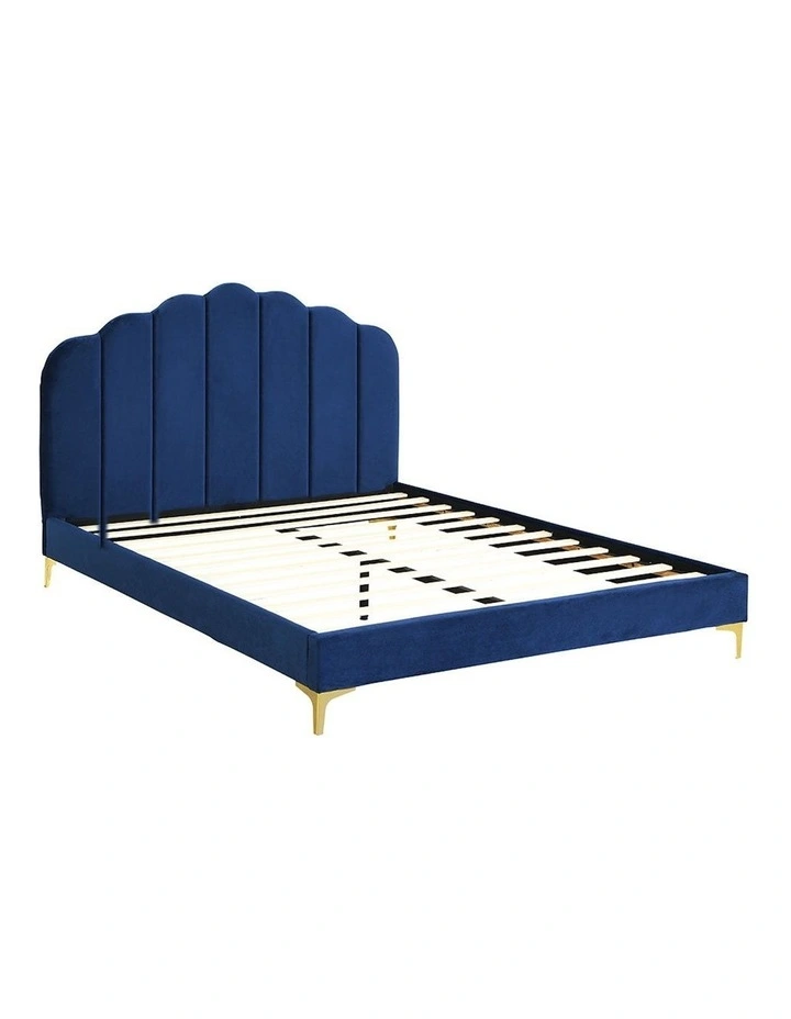 Velvet Headboard Bed Frame Double Size in Blue image 1