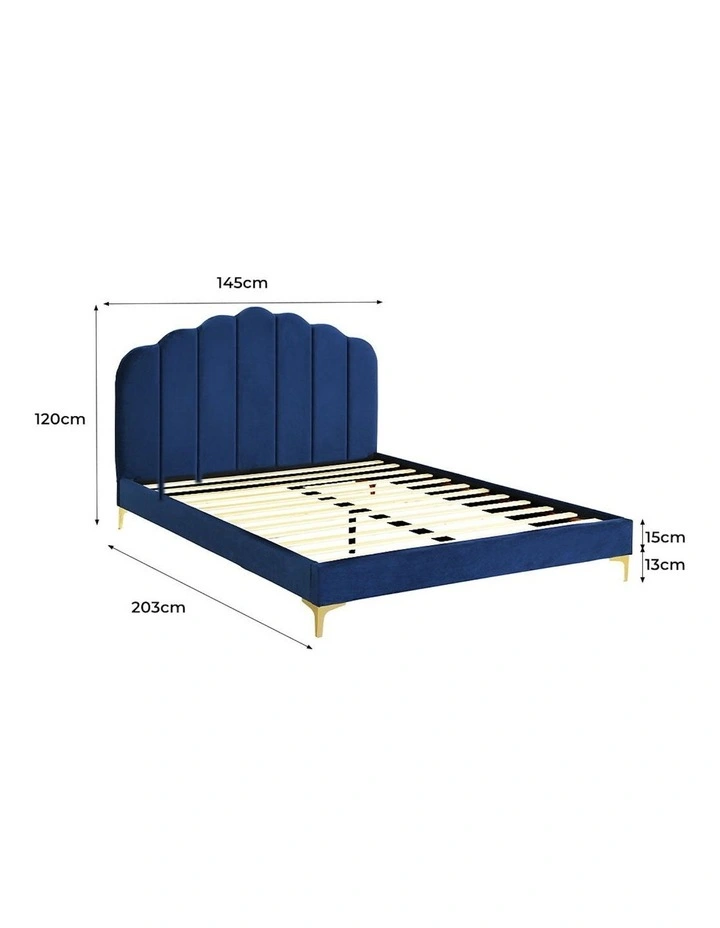 Velvet Headboard Bed Frame Double Size in Blue image 3