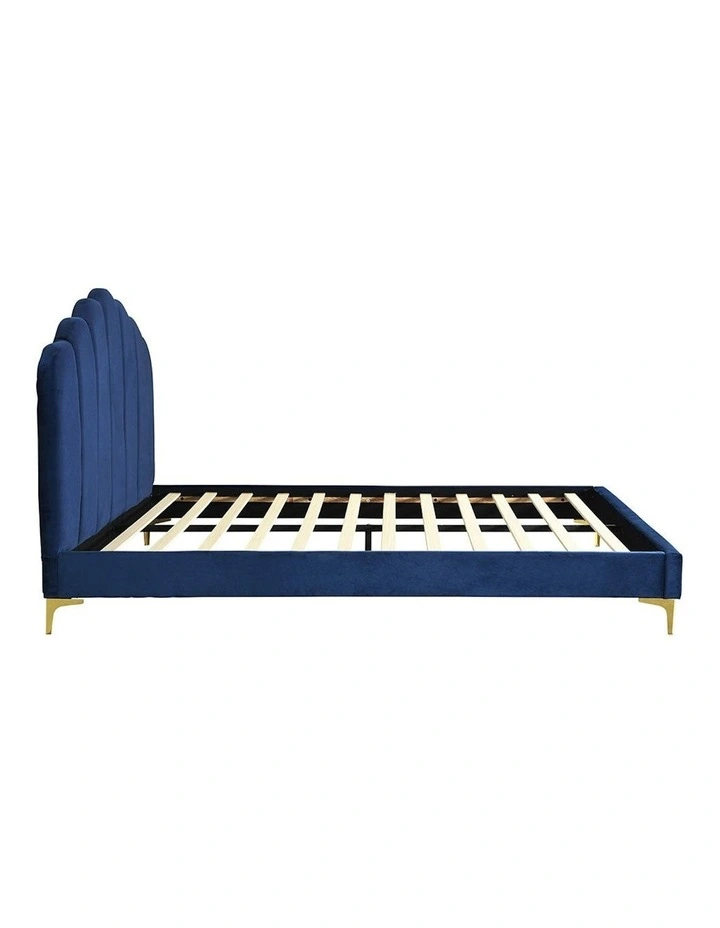 Velvet Headboard Bed Frame Double Size in Blue image 4