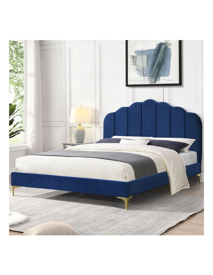 Velvet Headboard Bed Frame Double Size in Blue image 7