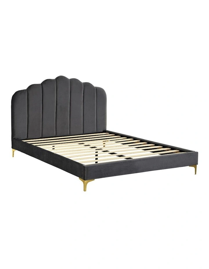 Velvet Headboard Mattress Base Bed Frame Queen Size in Grey image 1