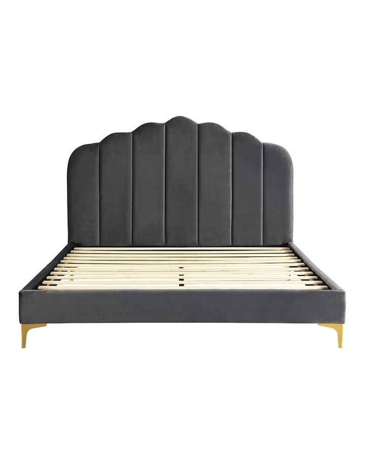 Velvet Headboard Mattress Base Bed Frame Queen Size in Grey image 2