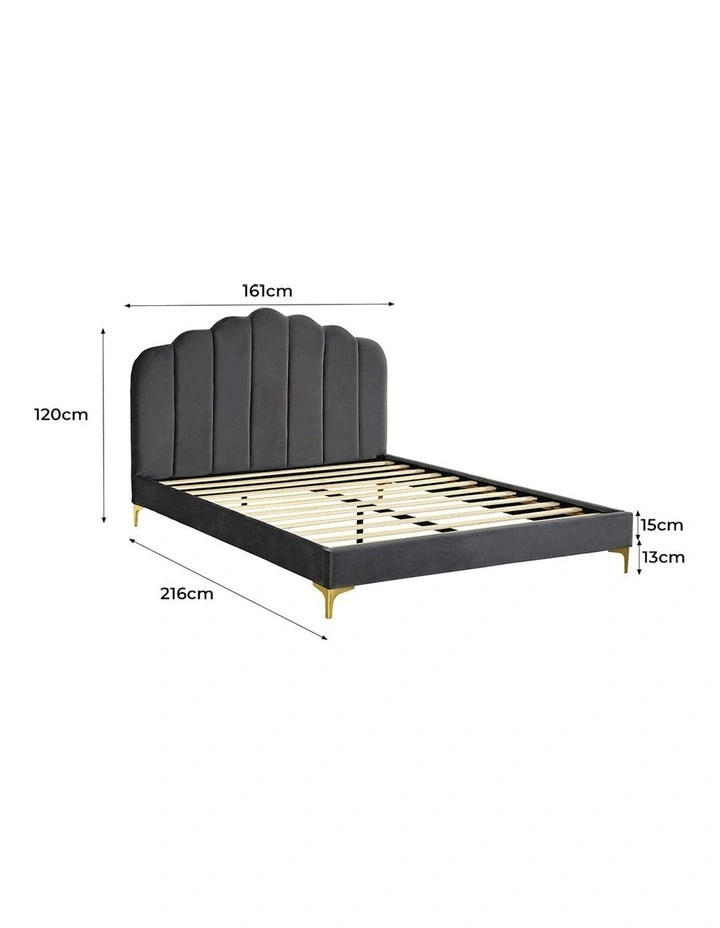 Velvet Headboard Mattress Base Bed Frame Queen Size in Grey image 3