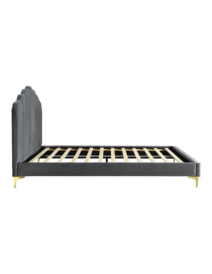 Velvet Headboard Mattress Base Bed Frame Queen Size in Grey image 4