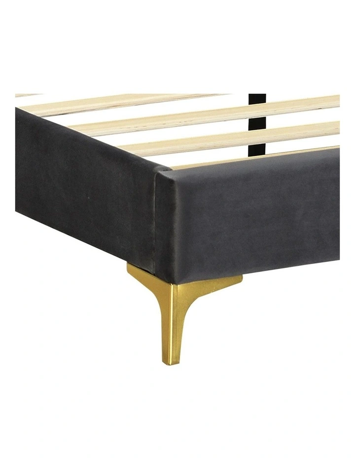 Velvet Headboard Mattress Base Bed Frame Queen Size in Grey image 6