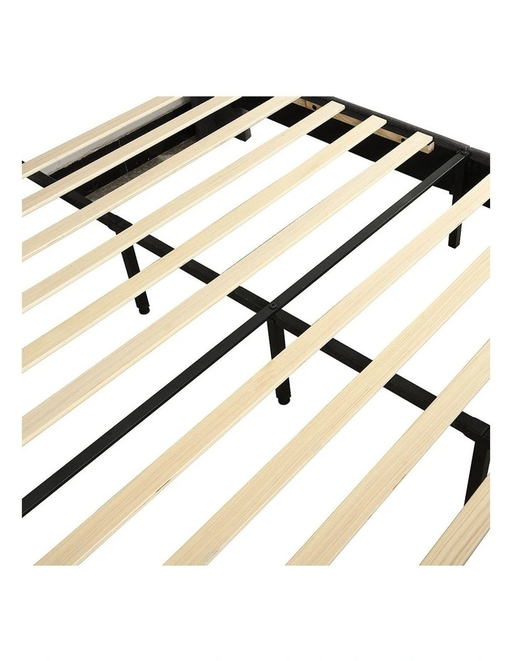 Velvet Headboard Mattress Base Bed Frame Queen Size in Blue image 5