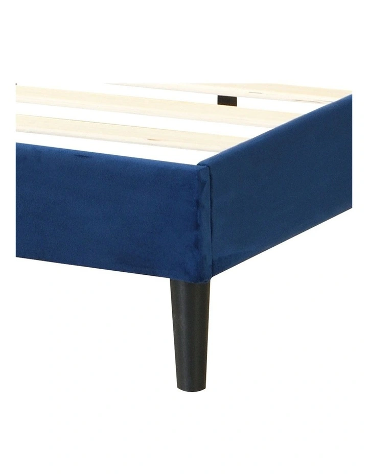 Velvet Headboard Mattress Base Bed Frame Queen Size in Blue image 6